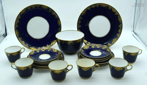 An antique part Copeland Cobalt blue dinner service