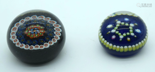 Two Millefiori paperweights 7.5 x 6 cm. (2).