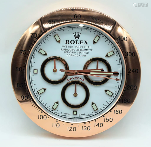 A CONTEMPORARY ROLEX TYPE WALL CLOCK. 34 cm diameter.