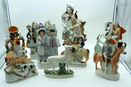 A collection of Staffordshire flatback figures 39cm