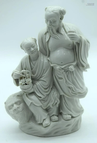 A Chinese blanc de Chine figure of a couple sitting on