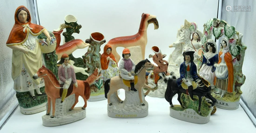 A collection of Staffordshire flatback figures 36cm