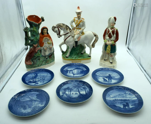 A collection of Staffordshire flatback figures and six