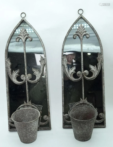 A pair of mirror and metal hanging baskets 56 x 20cm