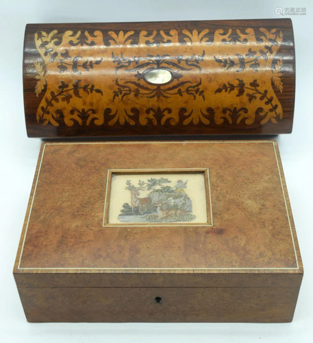 An Burr oak box with a tapestry insert together with