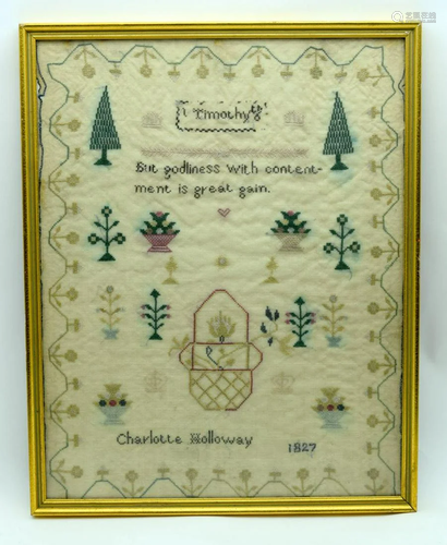 Framed sampler dated 1827 41 x 32cm.