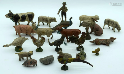 A collection of vintage Elastolin plastic animals and