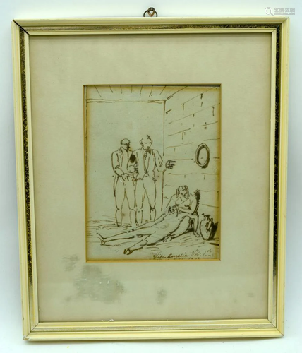 A small framed ink drawing probably by George Chinnery