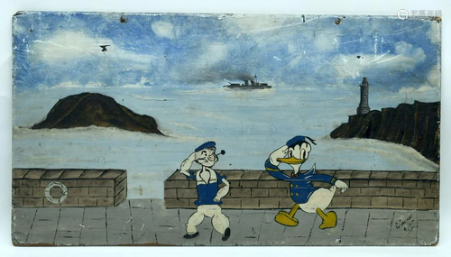 Oil on board American school depicting Donald duck and