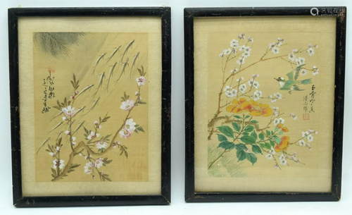 A framed pair of Chinese watercolours 20 x 15cm. (2).