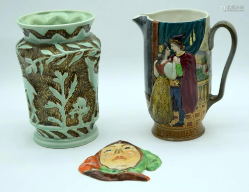 A Beswick jug together with a Beswick face plaque and a
