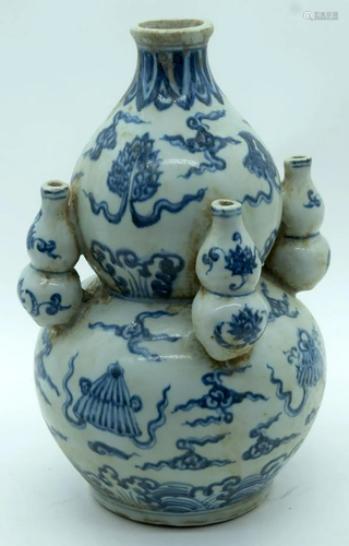 A Chinese double Gourd blue and white decorated with