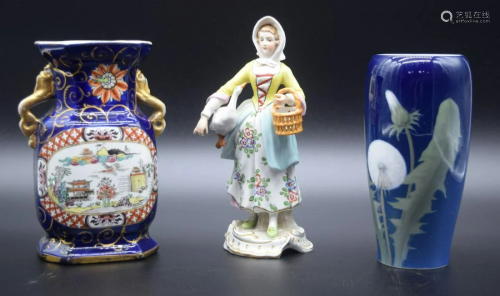 A Copenhagen vase together with an English figure and