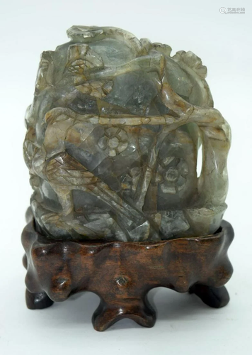 A Chinese Fluorite mountain group on a stand 12 x 10cm