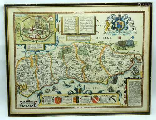 Framed Lithographic print of a map of Sussex and Kent