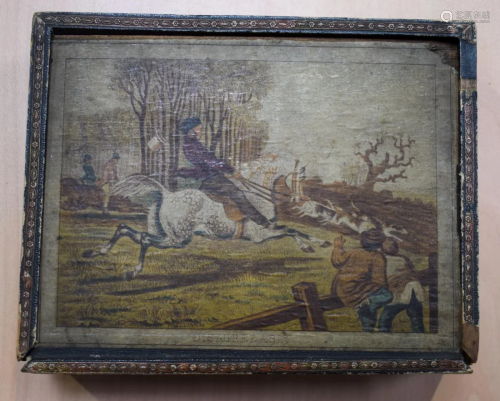 A rare antique jigsaw puzzle on wooden cubes of horse
