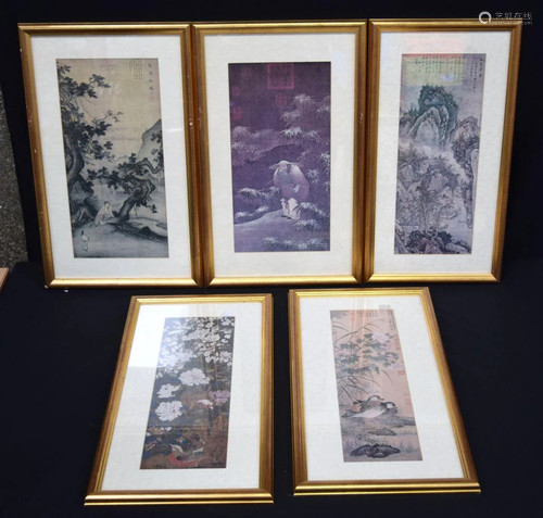 A collection of framed Chinese prints of scrolls 45 x