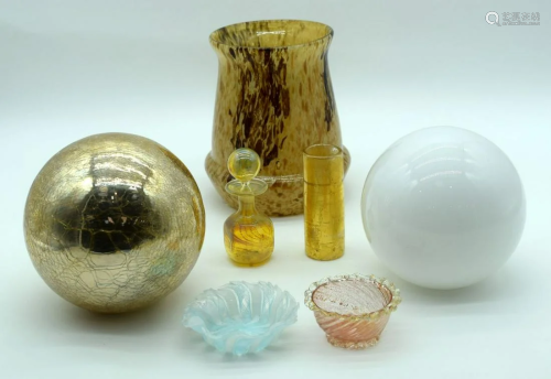 Collection of glass items including a vase ,scent