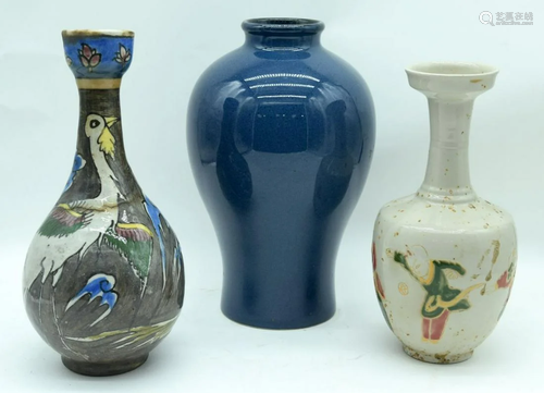 A Chinese blue ground vase together with two other