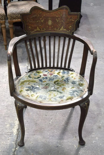 An antique parlour chair with inlaid back and side 86