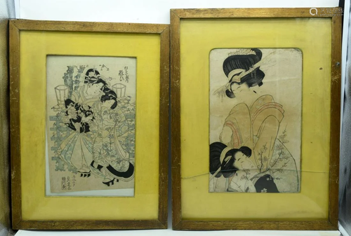 A pair of framed Japanese wood block prints (2). 35 x