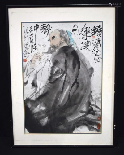 Framed Japanese watercolour 67 x 47cm.