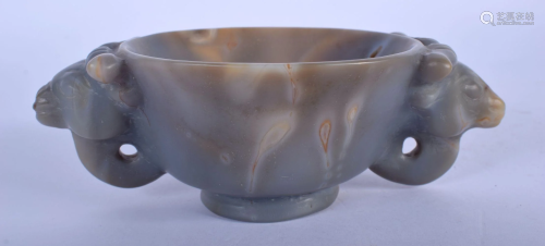 A CHINESE TWIN HANDLED CARVED AGATE CENSER 20th