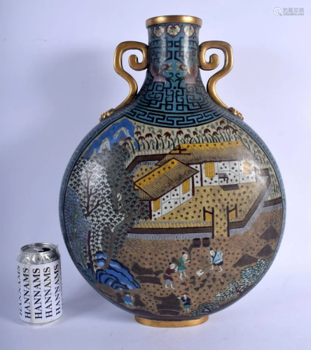A LARGE CHINESE TWIN HANDLED CLOISONNE ENAMEL PIL…