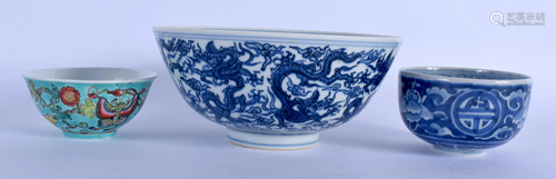 A CHINESE BLUE AND WHITE PORCELAIN DRAGON BOWL 20th