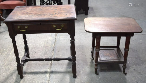 An Edwardian two drawer hall table together with a