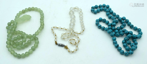 A Chinese Turquoise stone necklace together with two