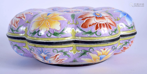A CHINESE CANTON ENAMEL LOBED MELON FORM BOX AND CO…
