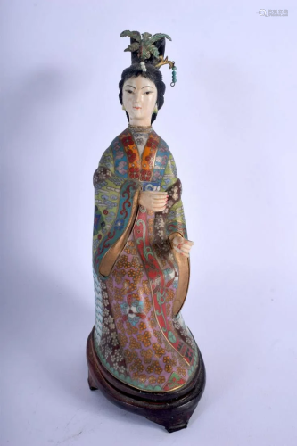 A 1930S CHINESE CLOISONNE ENAMEL AND BONE FIGURE OF A