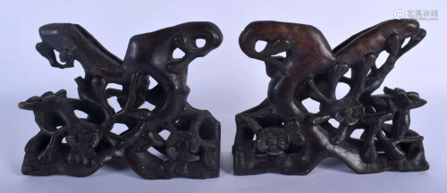 A PAIR OF 19TH CENTURY CHINESE CARVED HARDWOOD SHELL