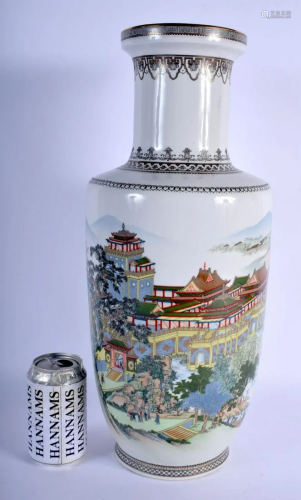 A LARGE CHINESE FAMILLE ROSE PORCELAIN ROULEAU VASE