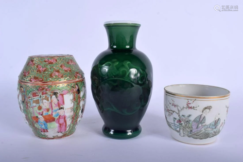 A 19TH CENTURY CHINESE CANTON FAMILLE ROSE JAR AND