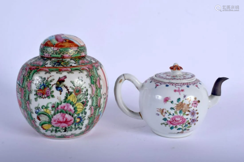 AN 18TH CENTURY CHINESE EXPORT FAMILLE ROSE TEAPOT AND