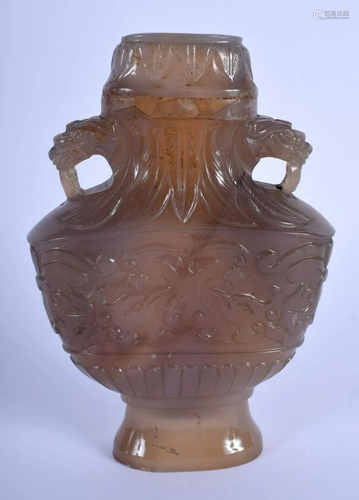 A 19TH CENTURY CHINESE TWIN HANDLED AGATE VASE Late