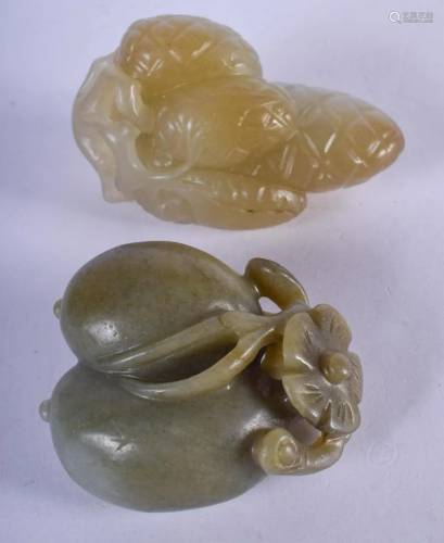 TWO CHINESE CARVED GREEN JADE FRUITING PODS 20th