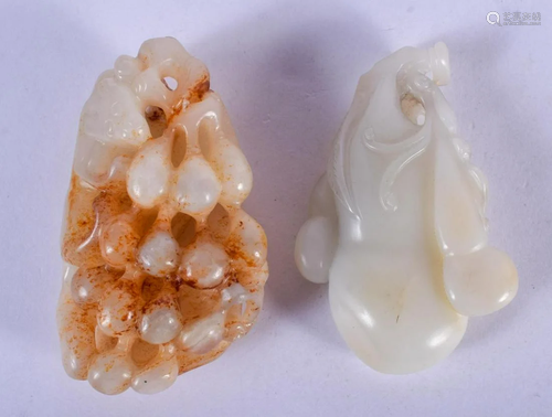 TWO CHINESE CARVED JADE FRUITING PODS 20th Century.