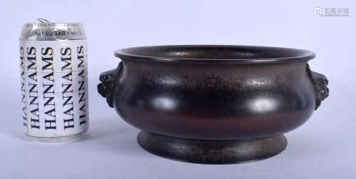 A LARGE CHINESE TWIN HANDLED BRONZE CENSER 20th