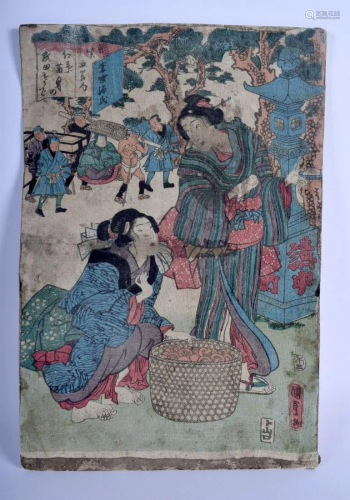AN EARLY 20TH CENTURY JAPANESE MEIJI PERIOD WOODBLOCK