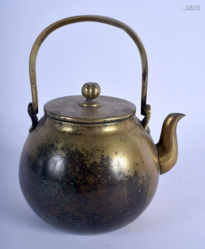 A 19TH CENTURY CHINESE POLISHED BRASS TEAPOT AND COVER