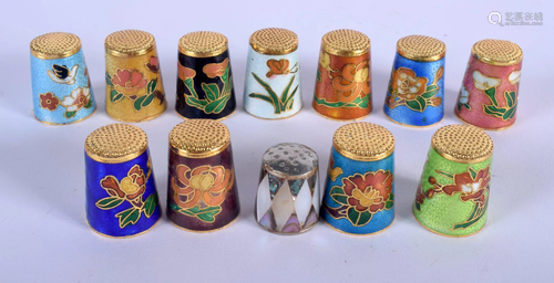 TWELVE CHINESE CLOISONNE ENAMEL THIMBLES 20th Century.