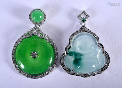 TWO CHINESE JADEITE PENDANTS 20th Century. 3 cm x 2.5