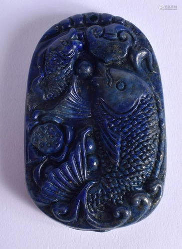 A CHINESE CARVED LAPIS LAZULI PENDANT 20th Century. 5