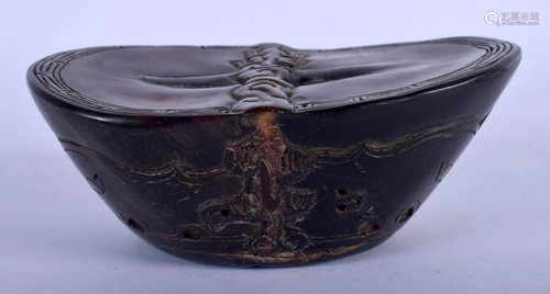 A CHINESE CARVED BUFFALO HORN STYLE LIBATION CUP 20th