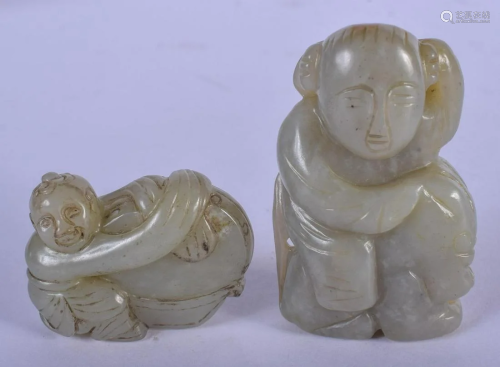TWO EARLY 20TH CENTURY CHINESE CARVED GREEN JADE