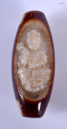 A CHINESE CARVED TIBETAN AGATE ZHU BEAD 20th Century.