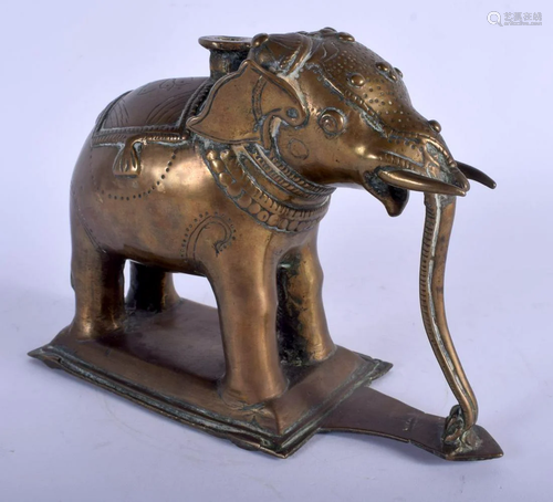 AN 18TH CENTURY INDIAN BRONZE ELEPHANT modelled upon a